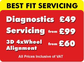 Diagnostics from 49.00, Servicing from 95.00, and 3D Wheel Alignement from only 60 at our Best Fit Glasgow Garage